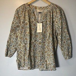 NWT Universal Thread Women's Boho Size XS Top Yellow Floral V-Neck 3/4 Sleeves